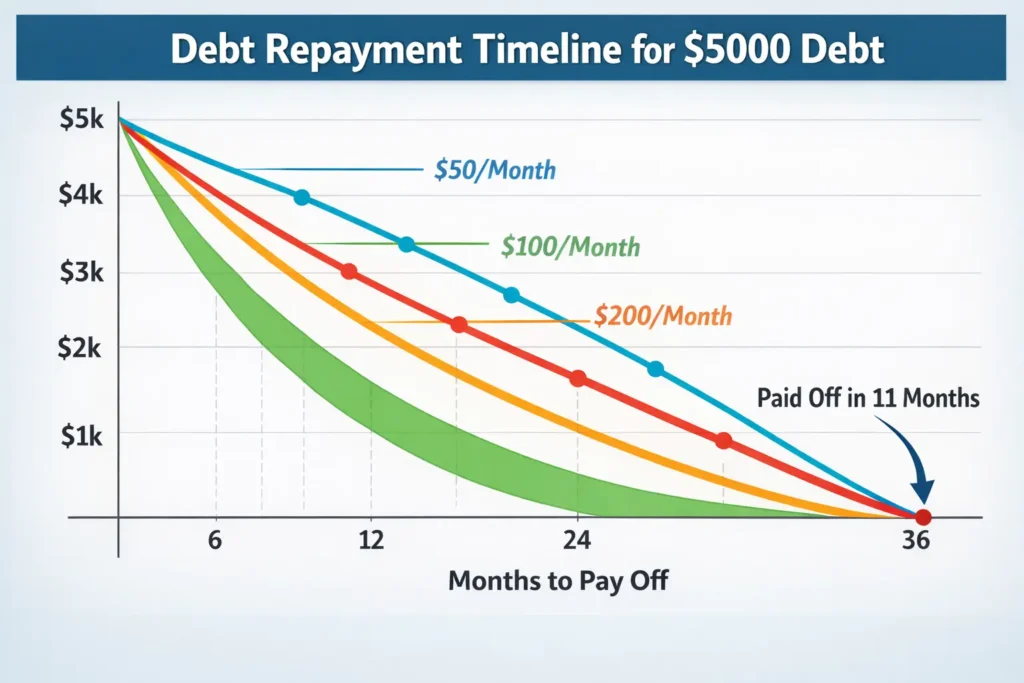 5000 debt payoff timeline chart